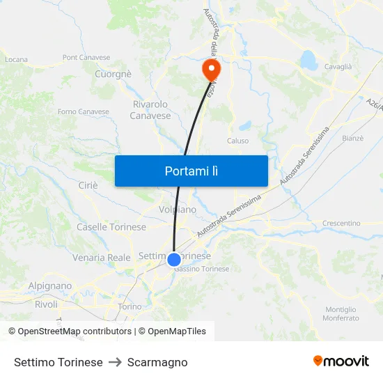 Settimo Torinese to Scarmagno map