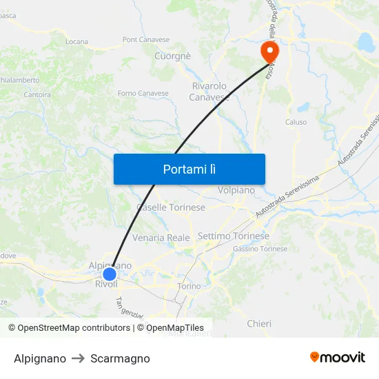 Alpignano to Scarmagno map