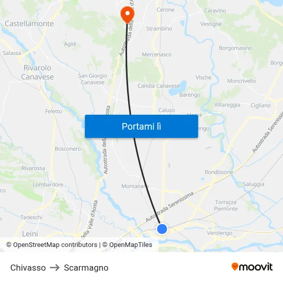 Chivasso to Scarmagno map