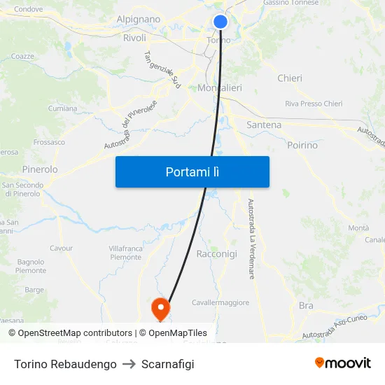 Torino Rebaudengo to Scarnafigi map