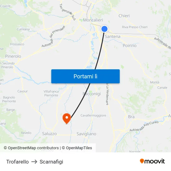 Trofarello to Scarnafigi map