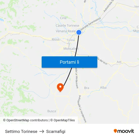 Settimo Torinese to Scarnafigi map