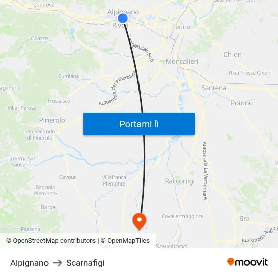 Alpignano to Scarnafigi map