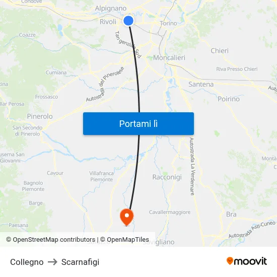 Collegno to Scarnafigi map