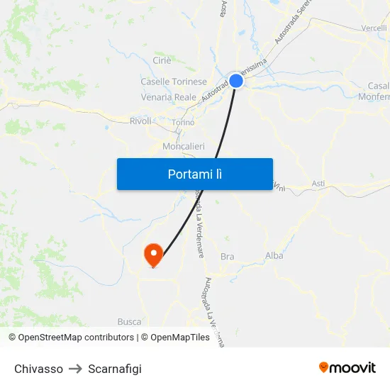 Chivasso to Scarnafigi map
