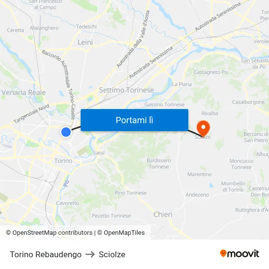 Torino Rebaudengo to Sciolze map