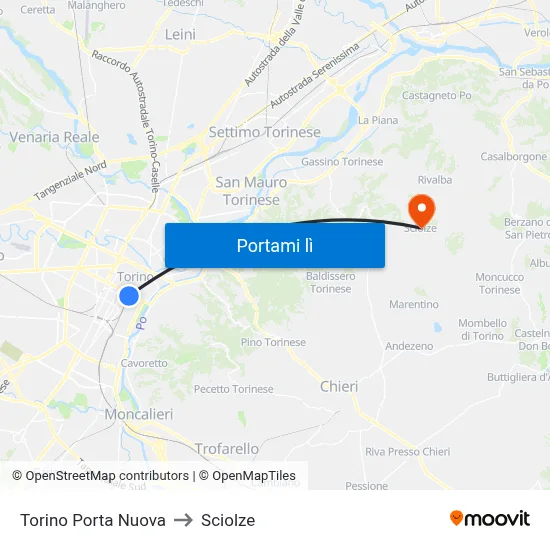 Torino Porta Nuova to Sciolze map