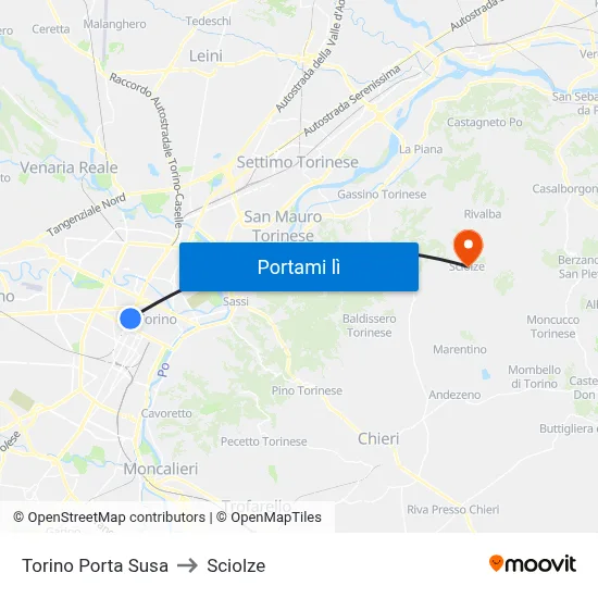 Torino Porta Susa to Sciolze map