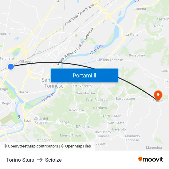 Torino Stura to Sciolze map