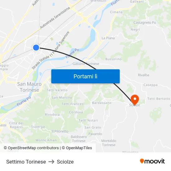 Settimo Torinese to Sciolze map