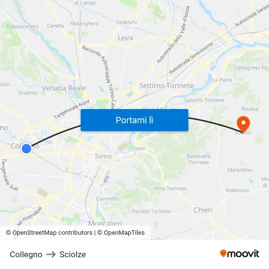 Collegno to Sciolze map