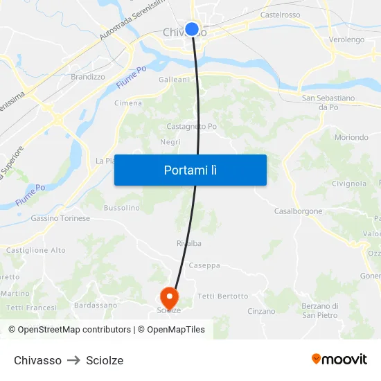 Chivasso to Sciolze map