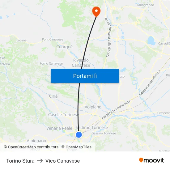 Torino Stura to Vico Canavese map