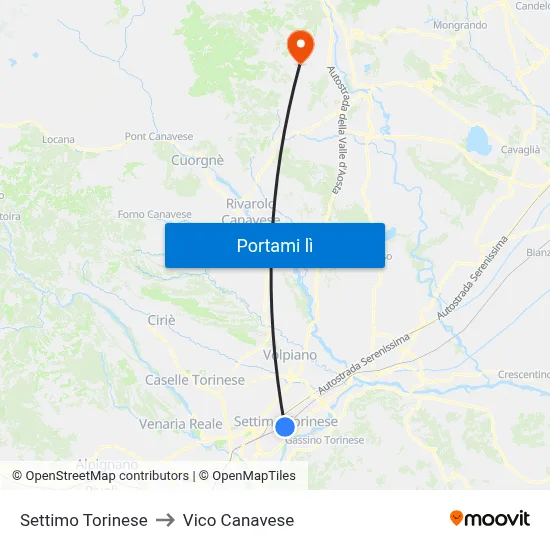 Settimo Torinese to Vico Canavese map