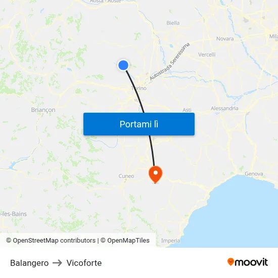 Balangero to Vicoforte map