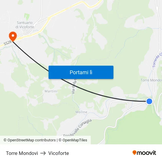 Torre Mondovì to Vicoforte map