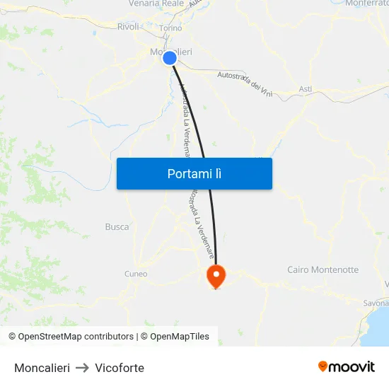 Moncalieri to Vicoforte map