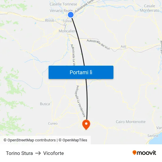 Torino Stura to Vicoforte map