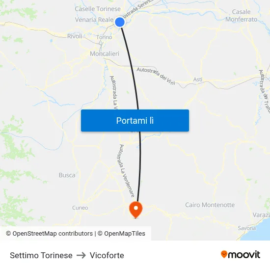 Settimo Torinese to Vicoforte map