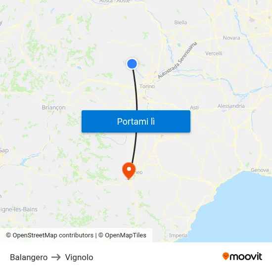 Balangero to Vignolo map