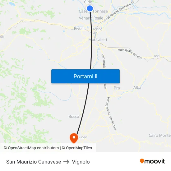 San Maurizio Canavese to Vignolo map