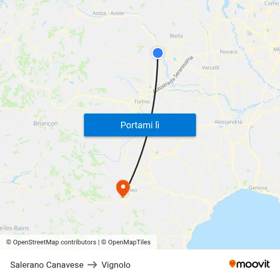 Salerano Canavese to Vignolo map