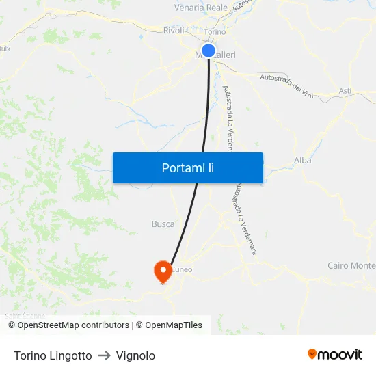 Torino Lingotto to Vignolo map