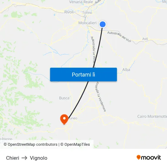 Chieri to Vignolo map