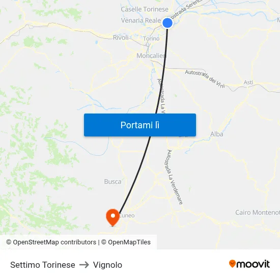 Settimo Torinese to Vignolo map