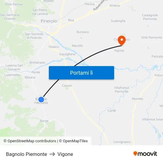 Bagnolo Piemonte to Vigone map