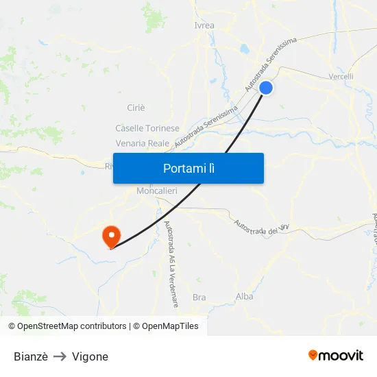 Bianzè to Vigone map