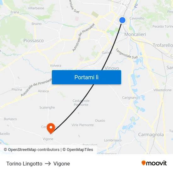 Torino Lingotto to Vigone map