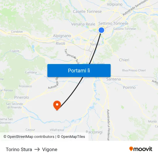 Torino Stura to Vigone map
