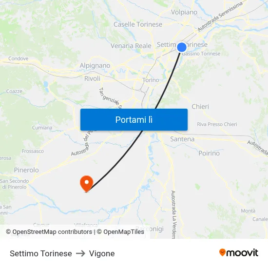 Settimo Torinese to Vigone map