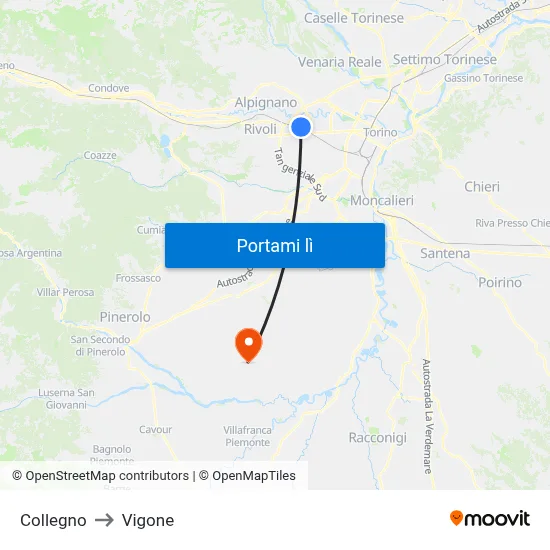 Collegno to Vigone map