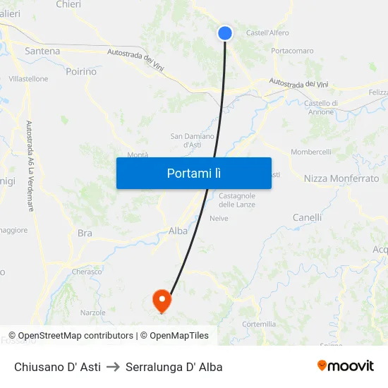 Chiusano D' Asti to Serralunga D' Alba map