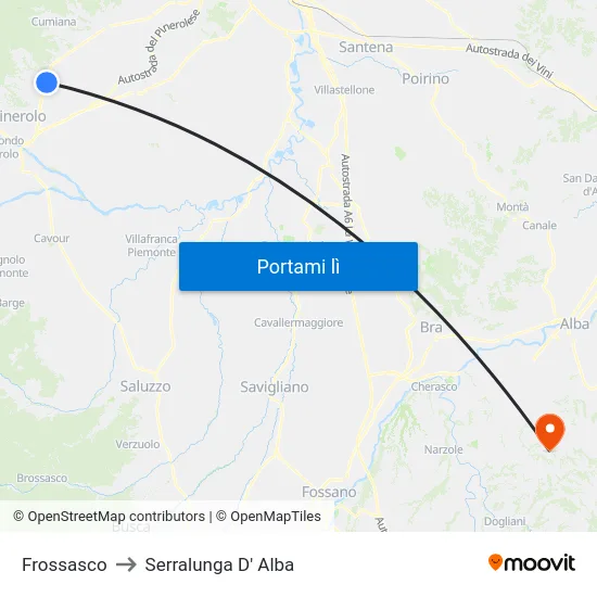 Frossasco to Serralunga D' Alba map