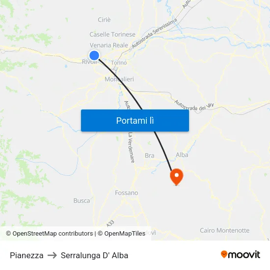 Pianezza to Serralunga D' Alba map