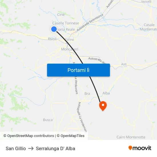 San Gillio to Serralunga D' Alba map