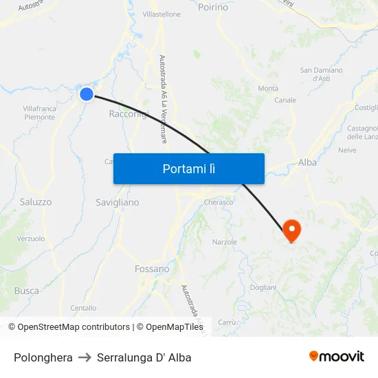 Polonghera to Serralunga D' Alba map