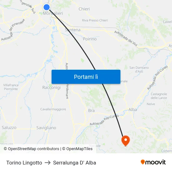 Torino Lingotto to Serralunga D' Alba map