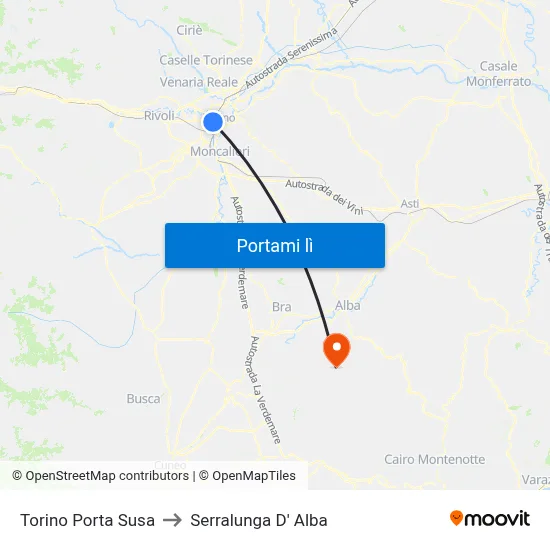 Torino Porta Susa to Serralunga D' Alba map
