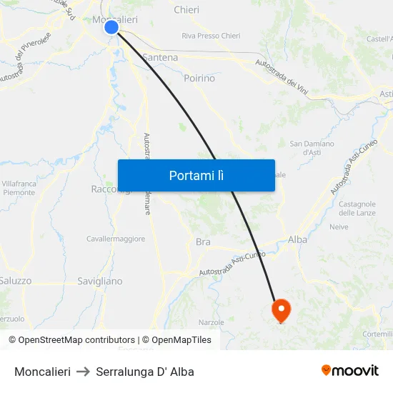 Moncalieri to Serralunga D' Alba map