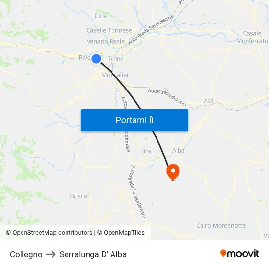 Collegno to Serralunga D' Alba map