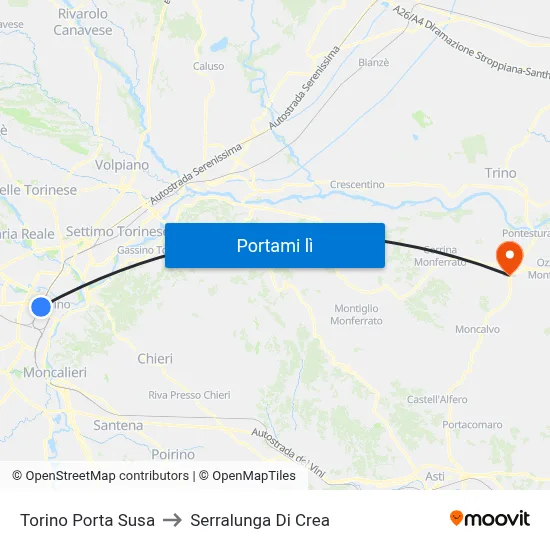 Torino Porta Susa to Serralunga Di Crea map