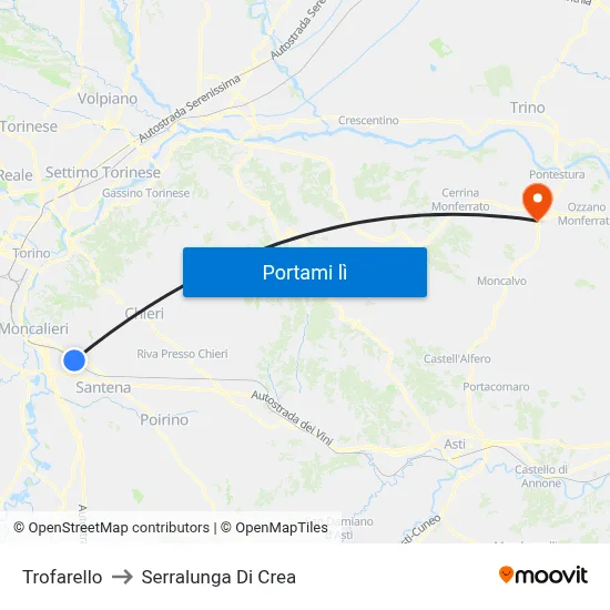 Trofarello to Serralunga Di Crea map