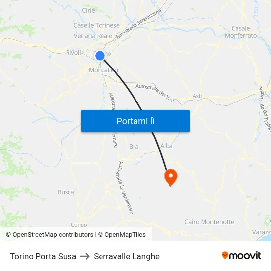 Torino Porta Susa to Serravalle Langhe map