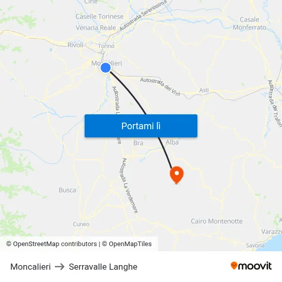 Moncalieri to Serravalle Langhe map
