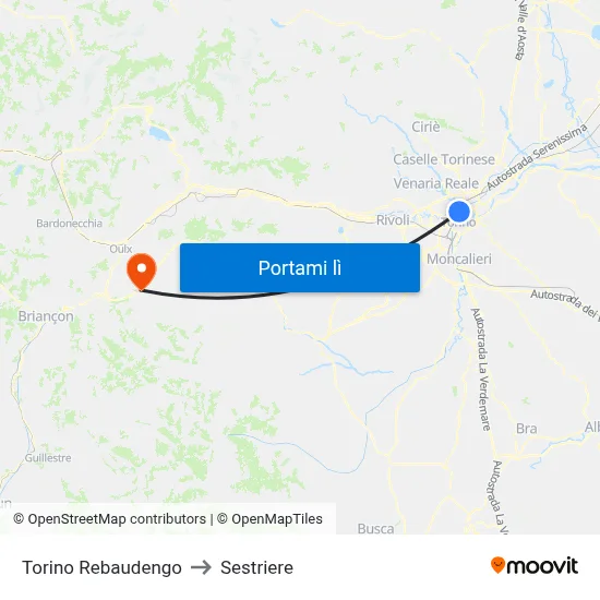 Torino Rebaudengo to Sestriere map