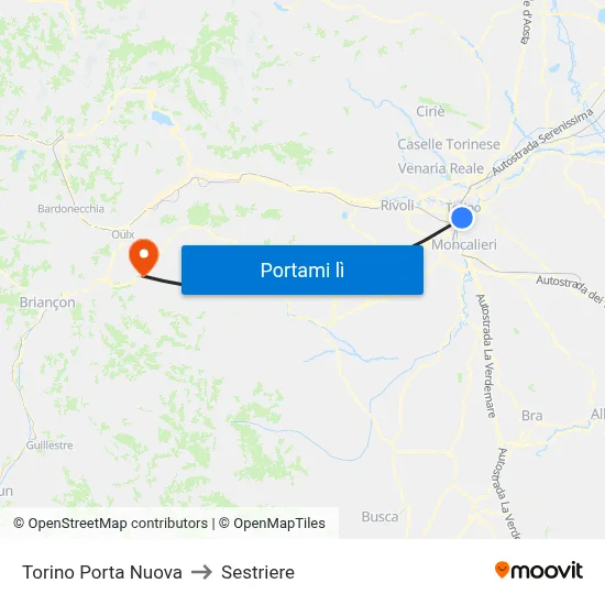 Torino Porta Nuova to Sestriere map